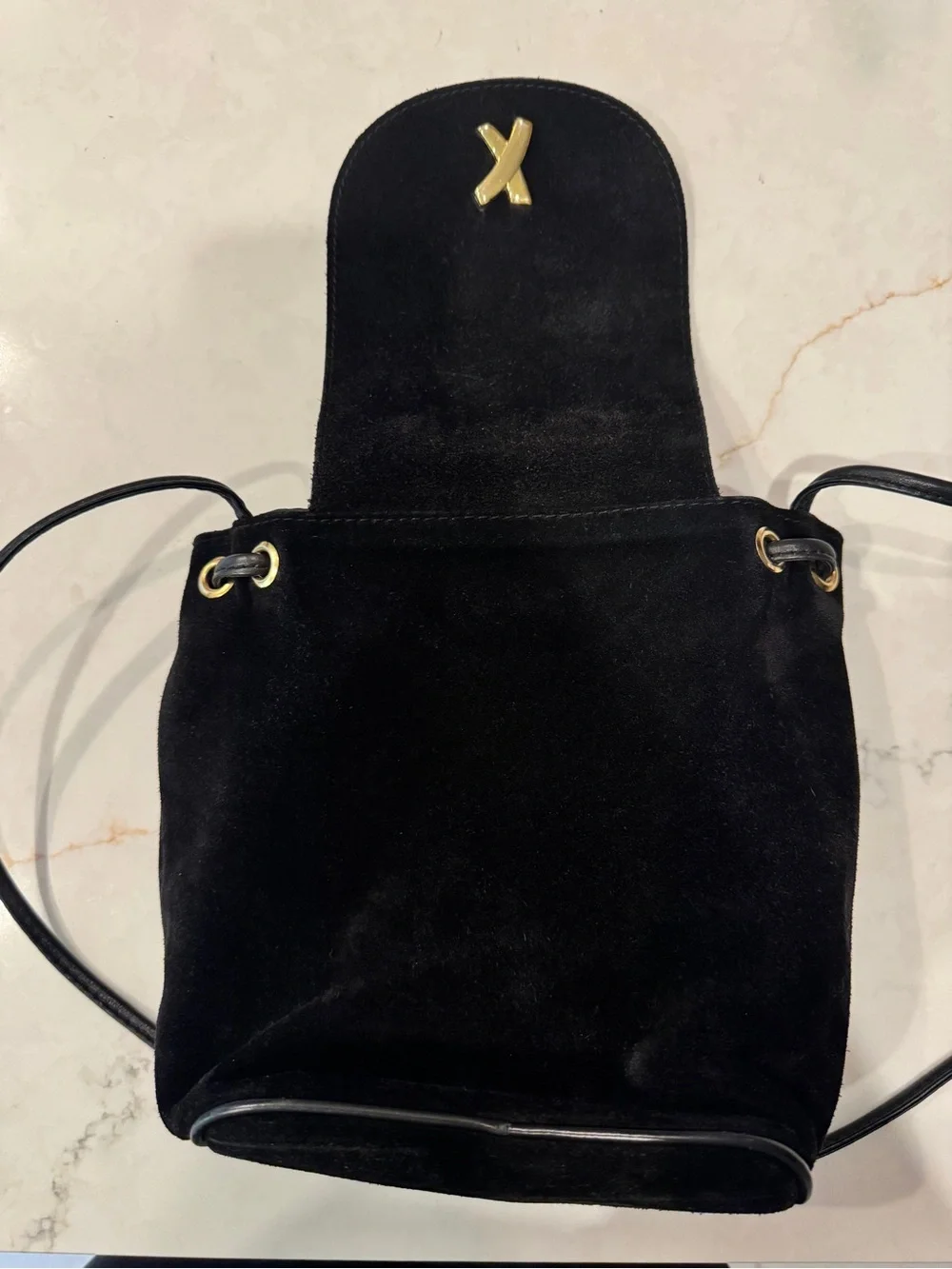 Paloma Picasso Black Suede Crossbody with Gold 'X' Accent